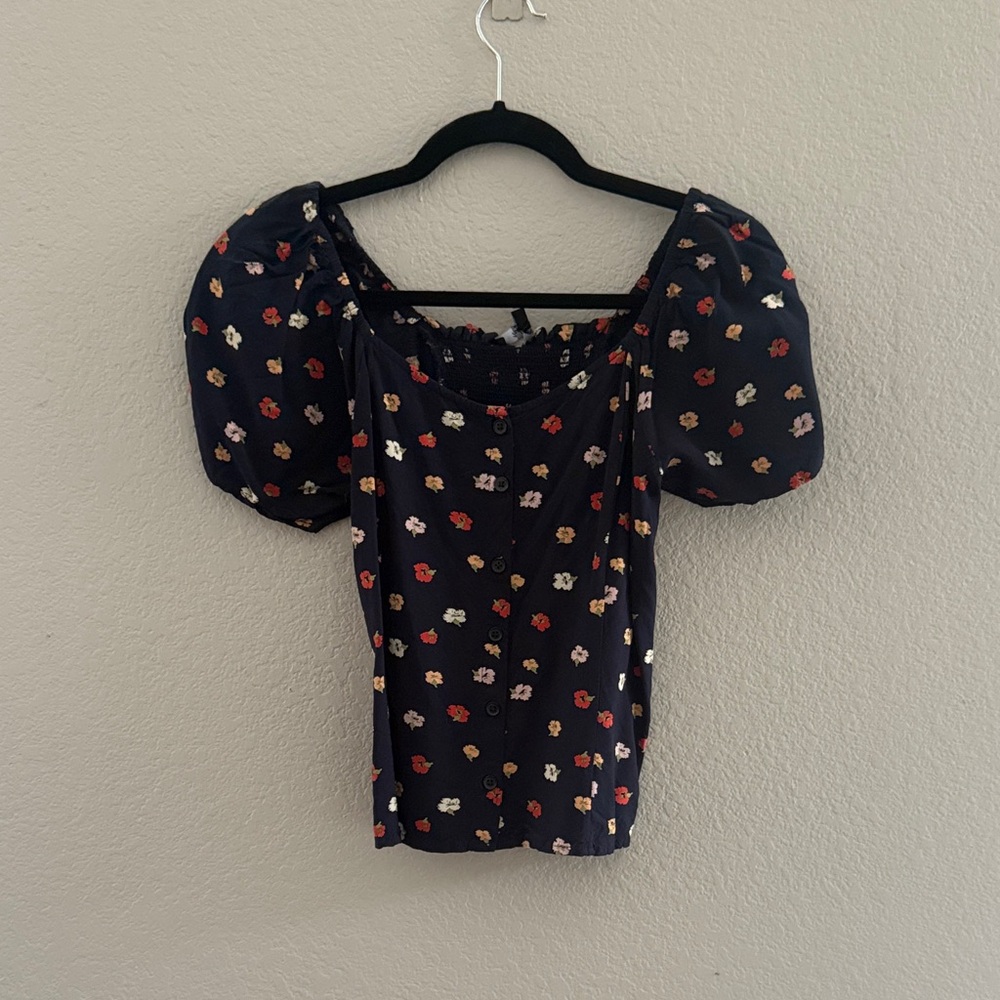 Madewell Floral Puff Sleeve Blouse - Navy